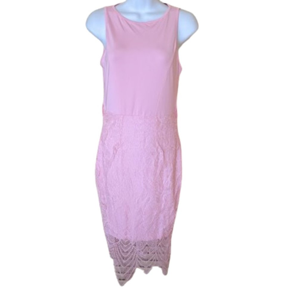 Pink Stretch Dress with Lace Size Small NEW NWT